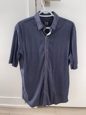 Heritage Navy Micro-Pattern Short Sleeve Button-Down Shirt